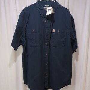 Carhartt Men's Dark Blue Casual/Work Button-Down Shirt. Large